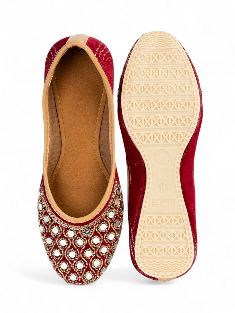 Maroon Suede Leather Embellished Mojaris Flats (TC-LSH-9316-MAR)