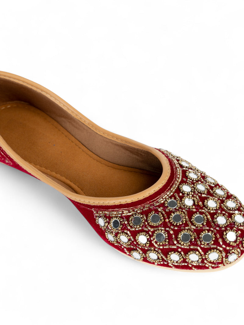 Maroon Suede Leather Embellished Mojaris Flats (TC-LSH-9316-MAR)