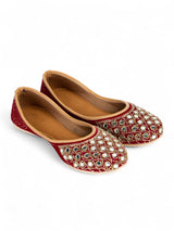 Maroon Suede Leather Embellished Mojaris Flats (TC-LSH-9316-MAR)