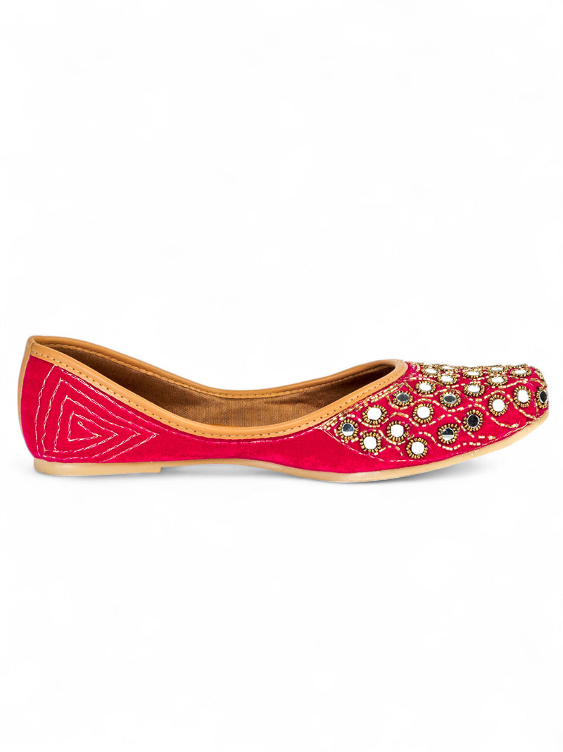 Pink Suede Leather Embellished Mojaris Flats (TC-LSH-9316-PNK)