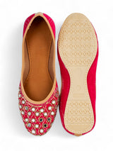 Pink Suede Leather Embellished Mojaris Flats (TC-LSH-9316-PNK)