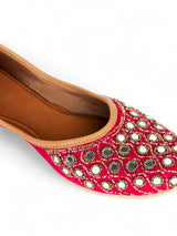Pink Suede Leather Embellished Mojaris Flats (TC-LSH-9316-PNK)