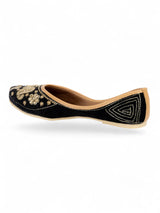 Black Suede Leather Embellished Mojaris Flats (TC-LSH-9317-BLK)