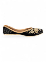 Black Suede Leather Embellished Mojaris Flats (TC-LSH-9317-BLK)