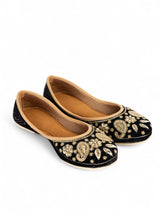 Black Suede Leather Embellished Mojaris Flats (TC-LSH-9317-BLK)