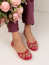 Magenta Suede Leather Embellished Mojaris Flats (TC-LSH-9317-MAG)