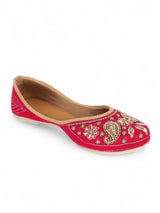 Magenta Suede Leather Embellished Mojaris Flats (TC-LSH-9317-MAG)