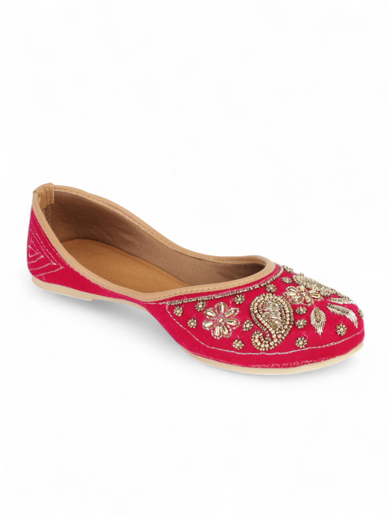 Magenta Suede Leather Embellished Mojaris Flats (TC-LSH-9317-MAG)