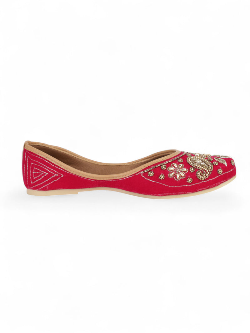 Magenta Suede Leather Embellished Mojaris Flats (TC-LSH-9317-MAG)