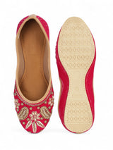 Magenta Suede Leather Embellished Mojaris Flats (TC-LSH-9317-MAG)