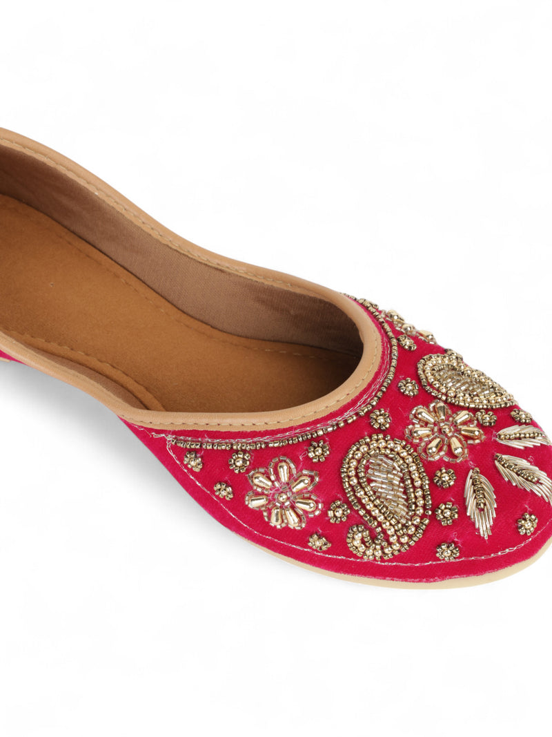 Magenta Suede Leather Embellished Mojaris Flats (TC-LSH-9317-MAG)