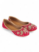 Magenta Suede Leather Embellished Mojaris Flats (TC-LSH-9317-MAG)