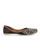 Black Synthetic Leather Embellished Mojaris Flats (TC-LSH-9318-BLK)