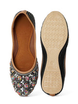 Black Synthetic Leather Embellished Mojaris Flats (TC-LSH-9318-BLK)