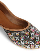 Black Synthetic Leather Embellished Mojaris Flats (TC-LSH-9318-BLK)