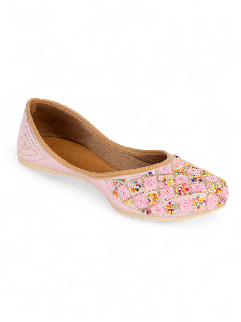 Pink Synthetic Leather Embellished Mojaris Flats (TC-LSH-9318-PNK)