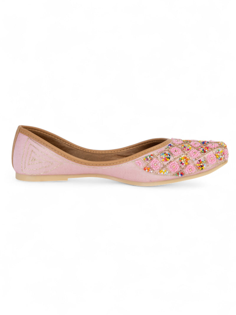 Pink Synthetic Leather Embellished Mojaris Flats (TC-LSH-9318-PNK)