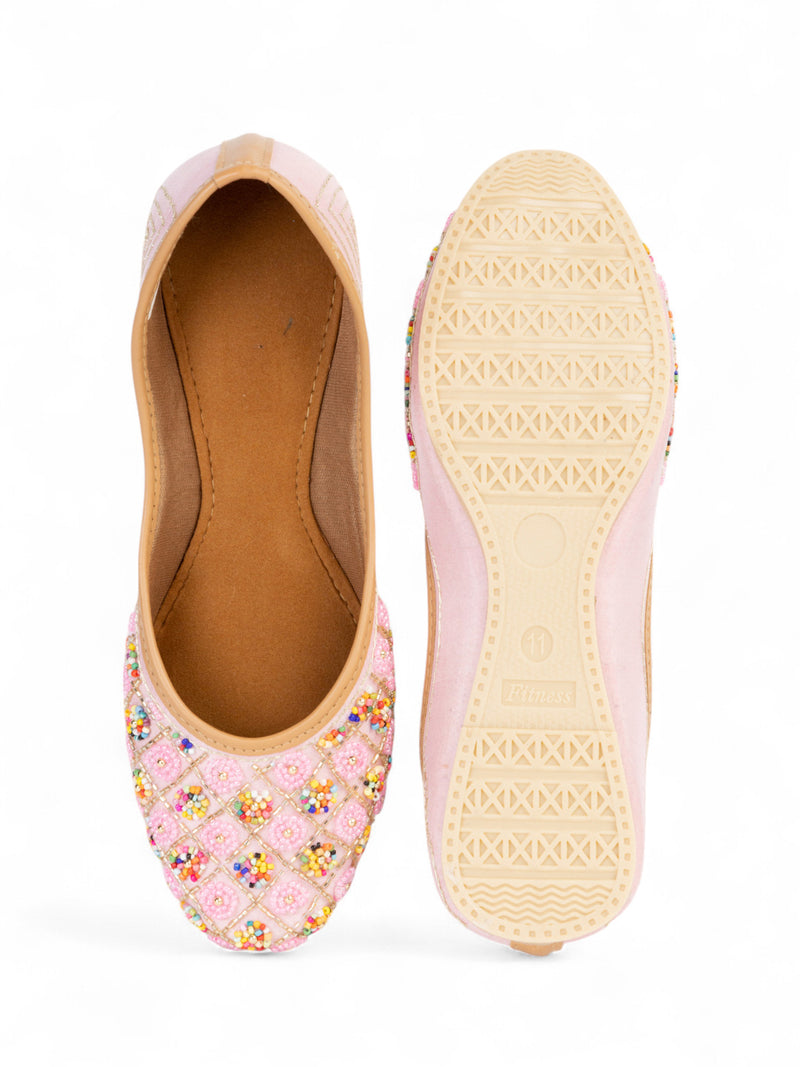 Pink Synthetic Leather Embellished Mojaris Flats (TC-LSH-9318-PNK)