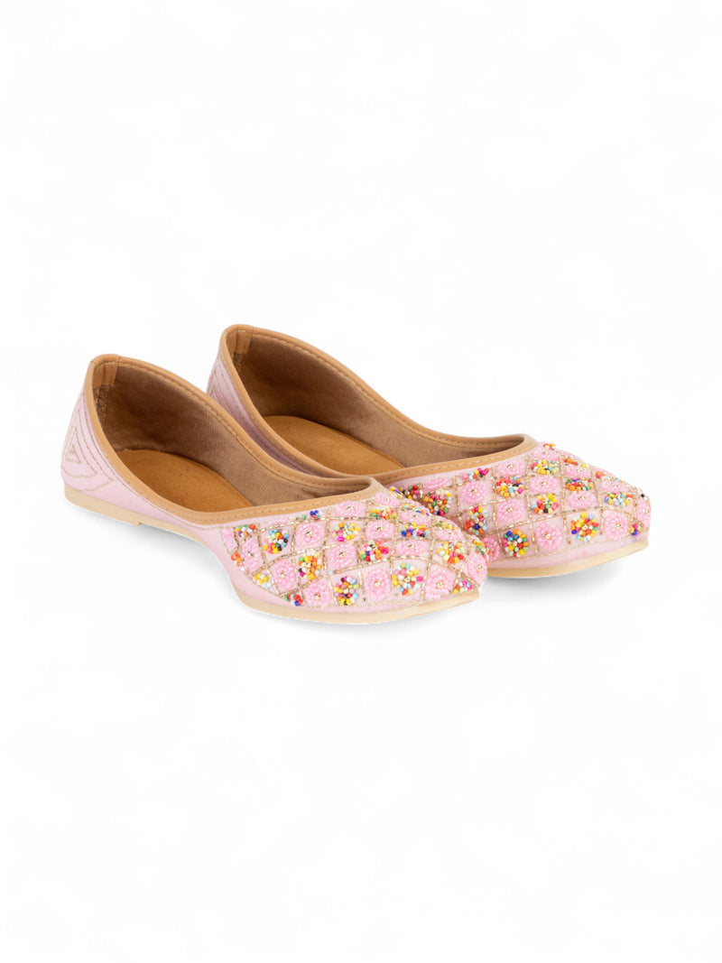 Pink Synthetic Leather Embellished Mojaris Flats (TC-LSH-9318-PNK)