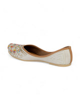 White Synthetic Leather Embellished Mojaris Flats (TC-LSH-9318-WHT)