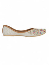 White Synthetic Leather Embellished Mojaris Flats (TC-LSH-9318-WHT)