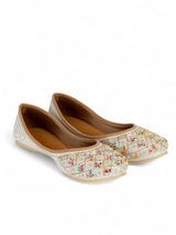 White Synthetic Leather Embellished Mojaris Flats (TC-LSH-9318-WHT)