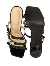 Black Patent Leather Stiletto Sandals with Bows (TC-M4518-24-BLK)