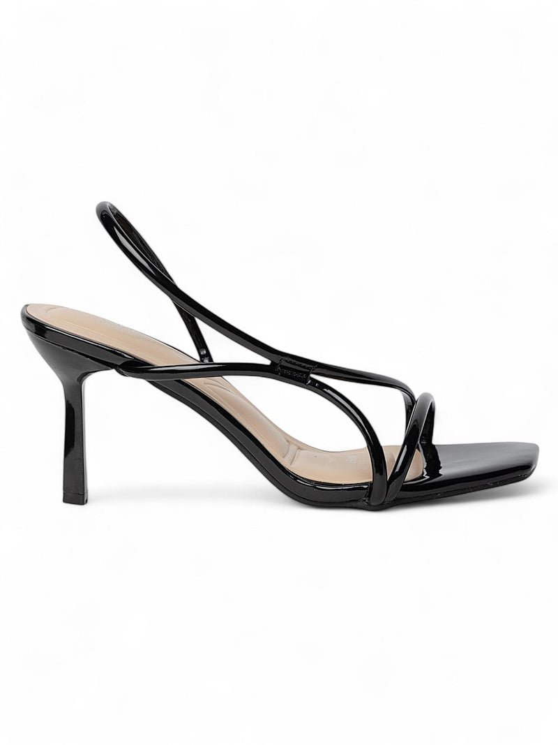 Black Patent Leather Stiletto Heel Sandals (TC-M4518-7-BLK)