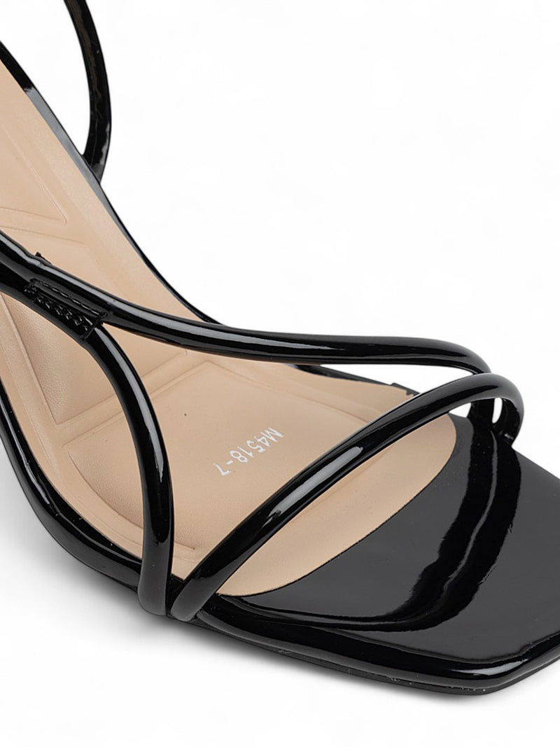 Black Patent Leather Stiletto Heel Sandals (TC-M4518-7-BLK)