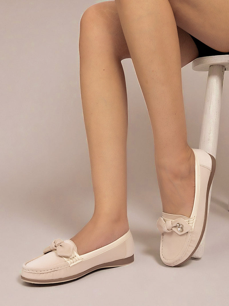 Beige Synthetic Leather Stylish Loafers (TC-MD-2403-BEIG)