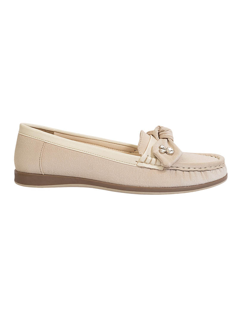 Beige Synthetic Leather Stylish Loafers (TC-MD-2403-BEIG)