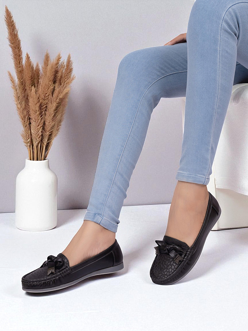 Black Synthetic Leather Stylish Loafers (TC-MD-2406-BLK)