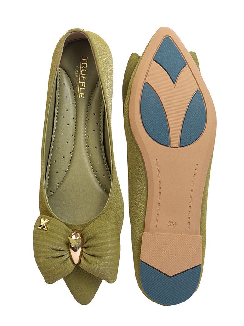 Olive Green Synthetic Leather Flat Ballerina (TC-MD-2710-OLI)