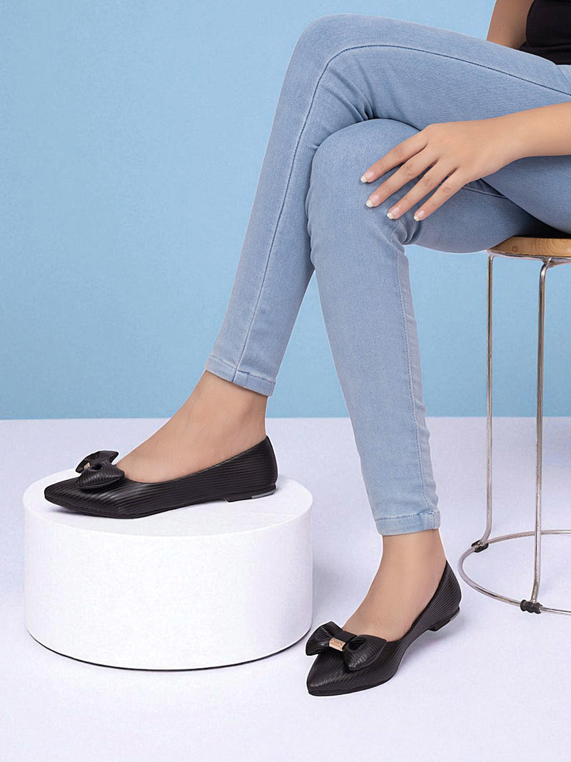 Black Synthetic Leather Flat Ballerina (TC-MD-301-BLK)