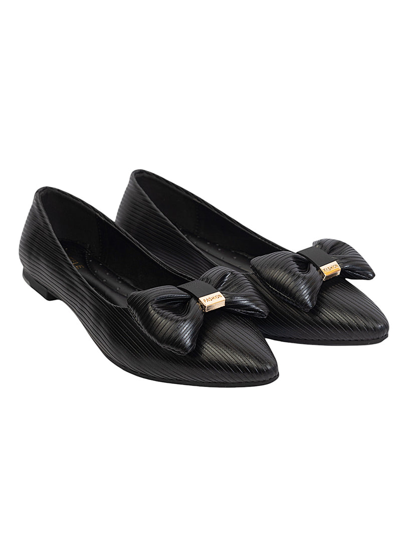 Black Synthetic Leather Flat Ballerina (TC-MD-301-BLK)