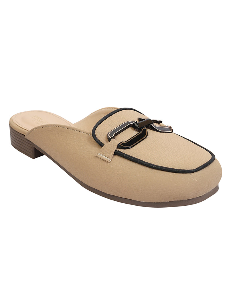 Beige Synthetic Leather Block Heel Mules (TC-MD-702-BEIG)