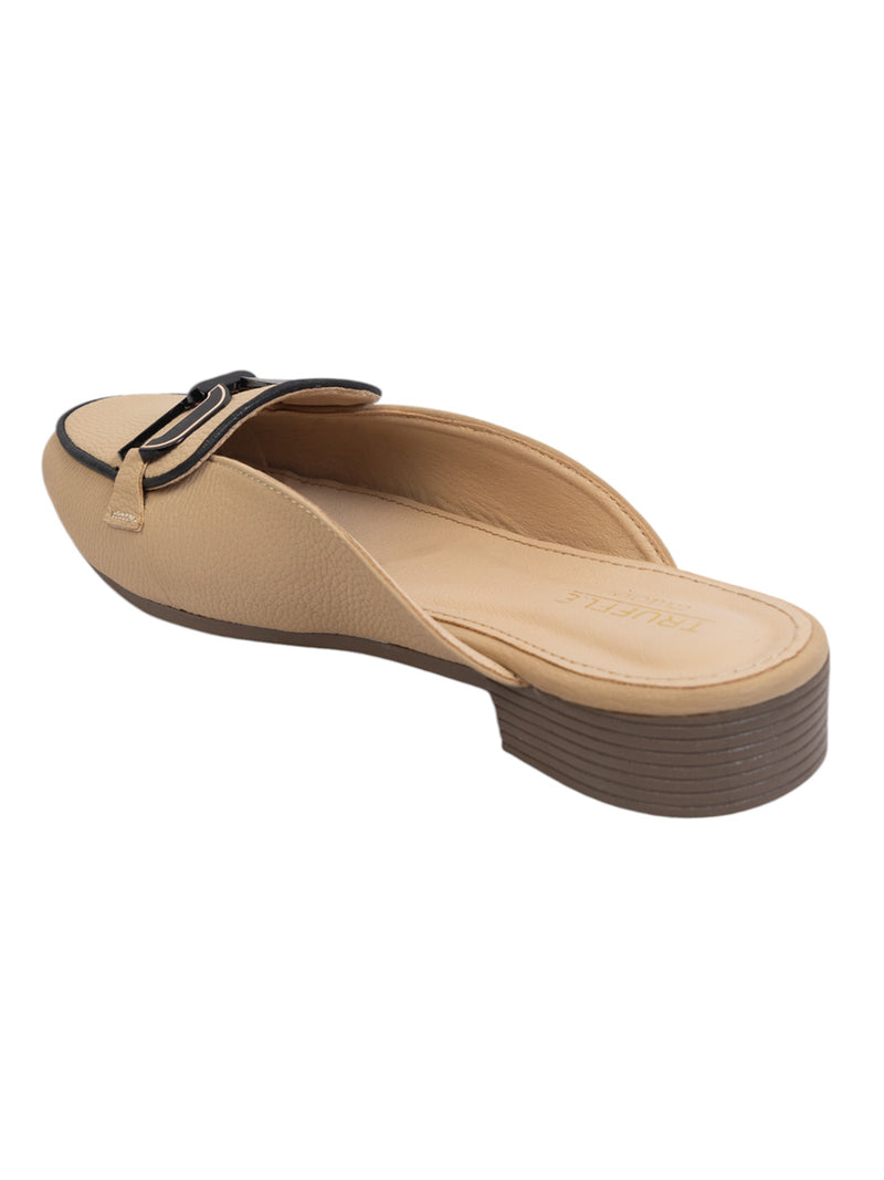 Beige Synthetic Leather Block Heel Mules (TC-MD-702-BEIG)