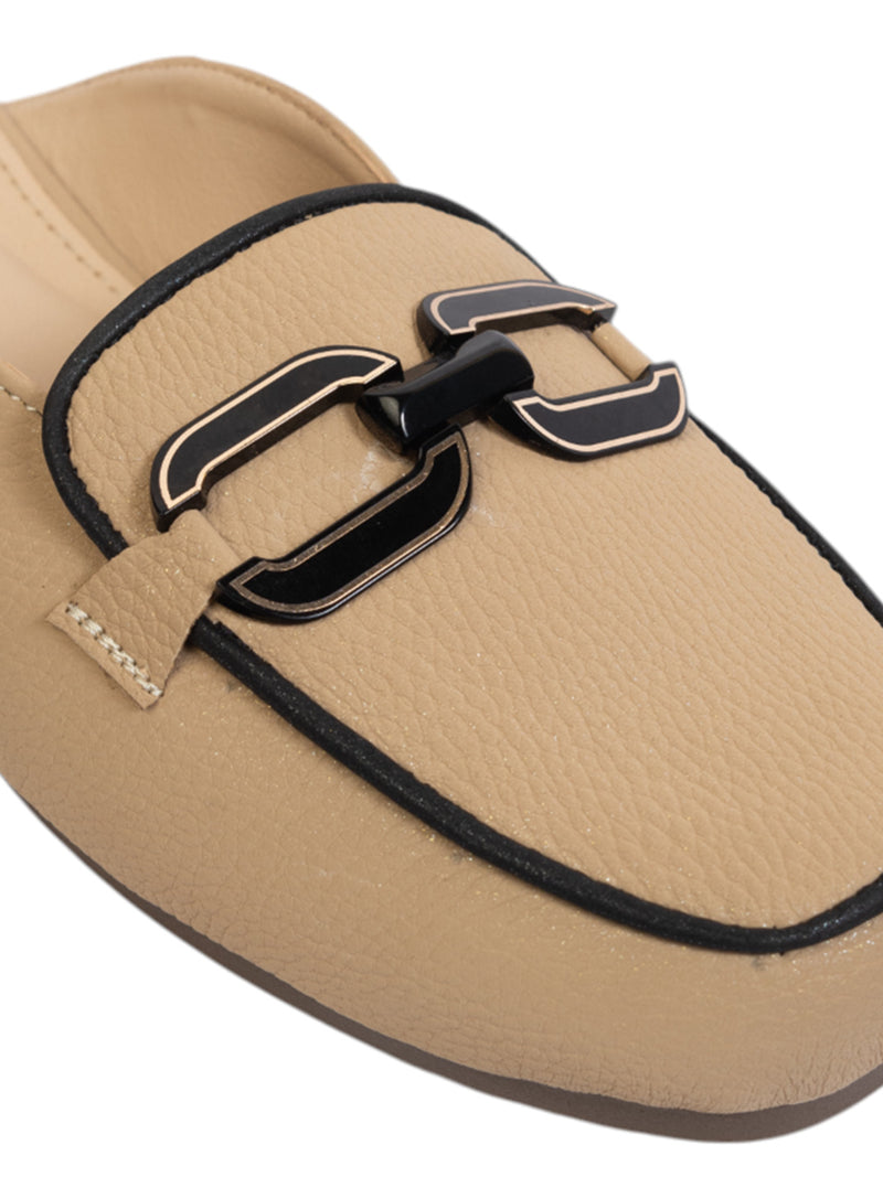 Beige Synthetic Leather Block Heel Mules (TC-MD-702-BEIG)