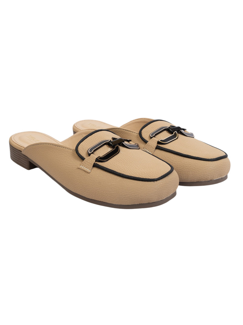 Beige Synthetic Leather Block Heel Mules (TC-MD-702-BEIG)