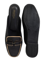 Black Synthetic Leather Block Heel Mules (TC-MD-702-BLK)