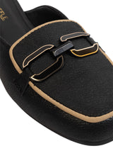 Black Synthetic Leather Block Heel Mules (TC-MD-702-BLK)