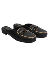 Black Synthetic Leather Block Heel Mules (TC-MD-702-BLK)