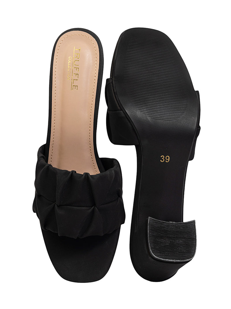 Black Synthetic Leather Block Heel Sandals (TC-MD-703-BLK)