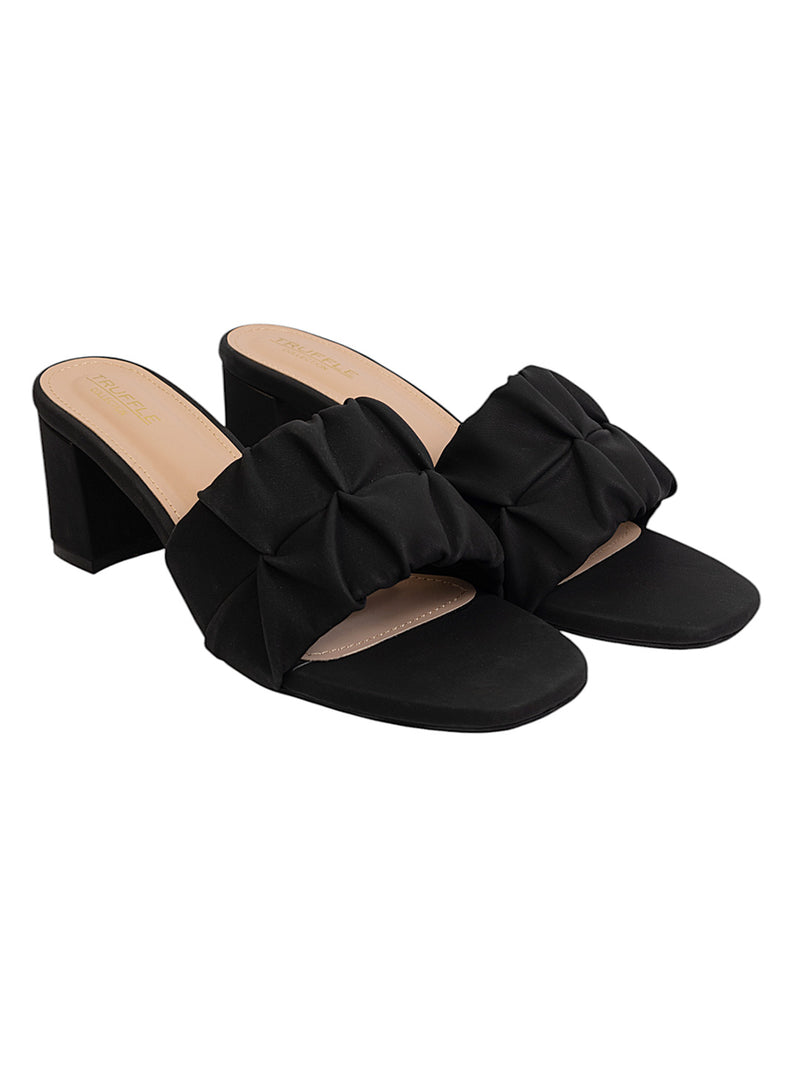 Black Synthetic Leather Block Heel Sandals (TC-MD-703-BLK)
