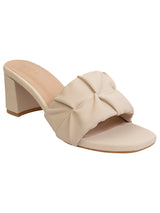 Cream Synthetic Leather Block Heel Sandals (TC-MD-703-CRM)