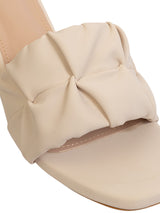 Cream Synthetic Leather Block Heel Sandals (TC-MD-703-CRM)