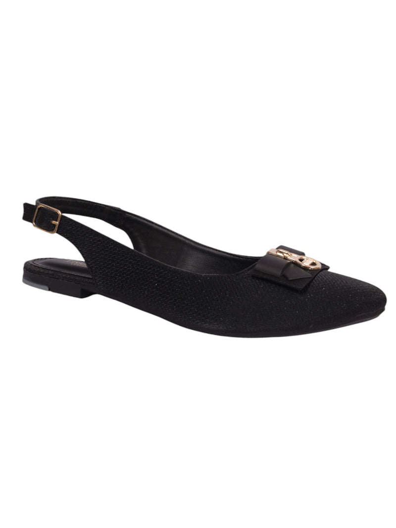 Black Synthetic Leather Buckle Stylish Flats (TC-MD-707-BLK)