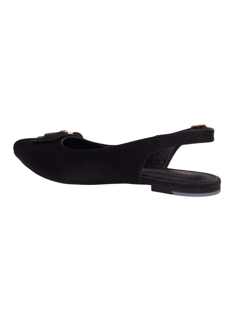 Black Synthetic Leather Buckle Stylish Flats (TC-MD-707-BLK)