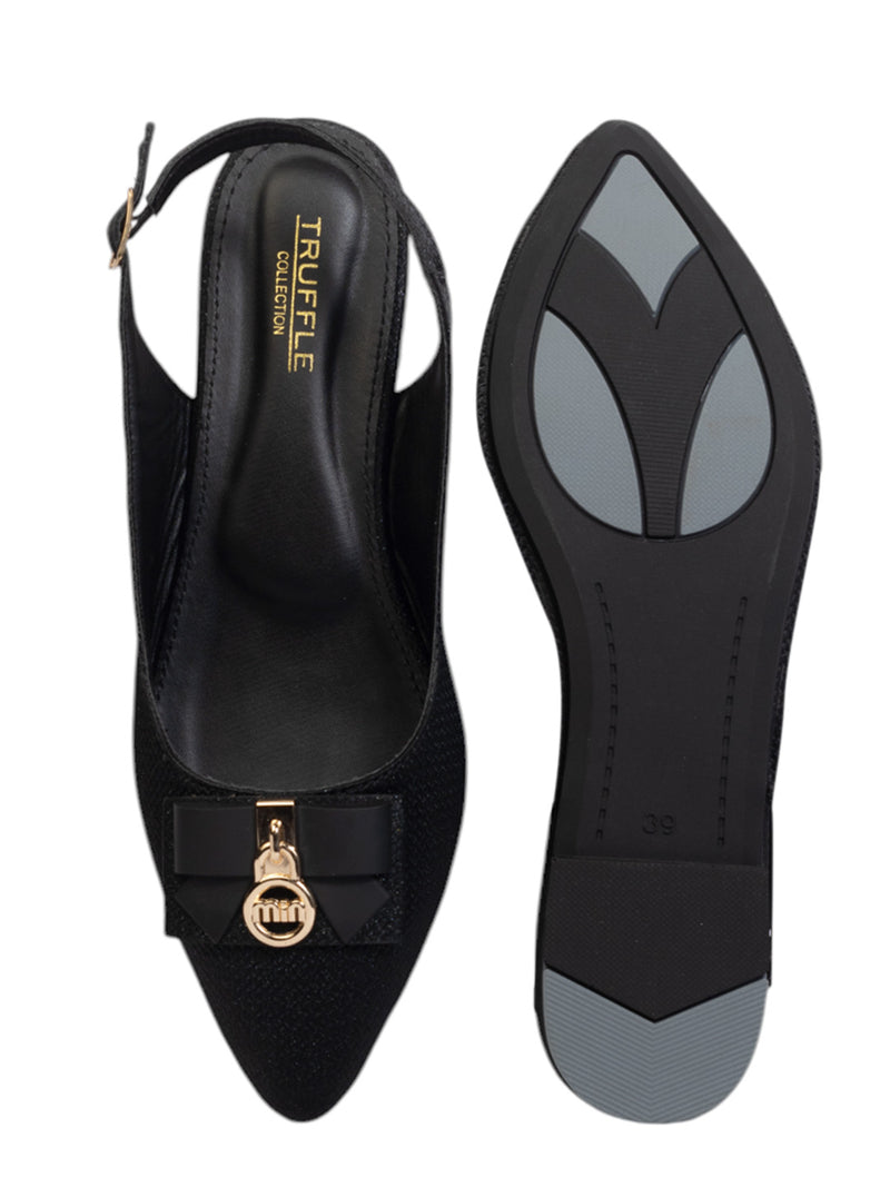 Black Synthetic Leather Buckle Stylish Flats (TC-MD-707-BLK)