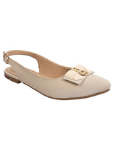 Cream Synthetic Leather Buckle Stylish Flats (TC-MD-707-CRM)